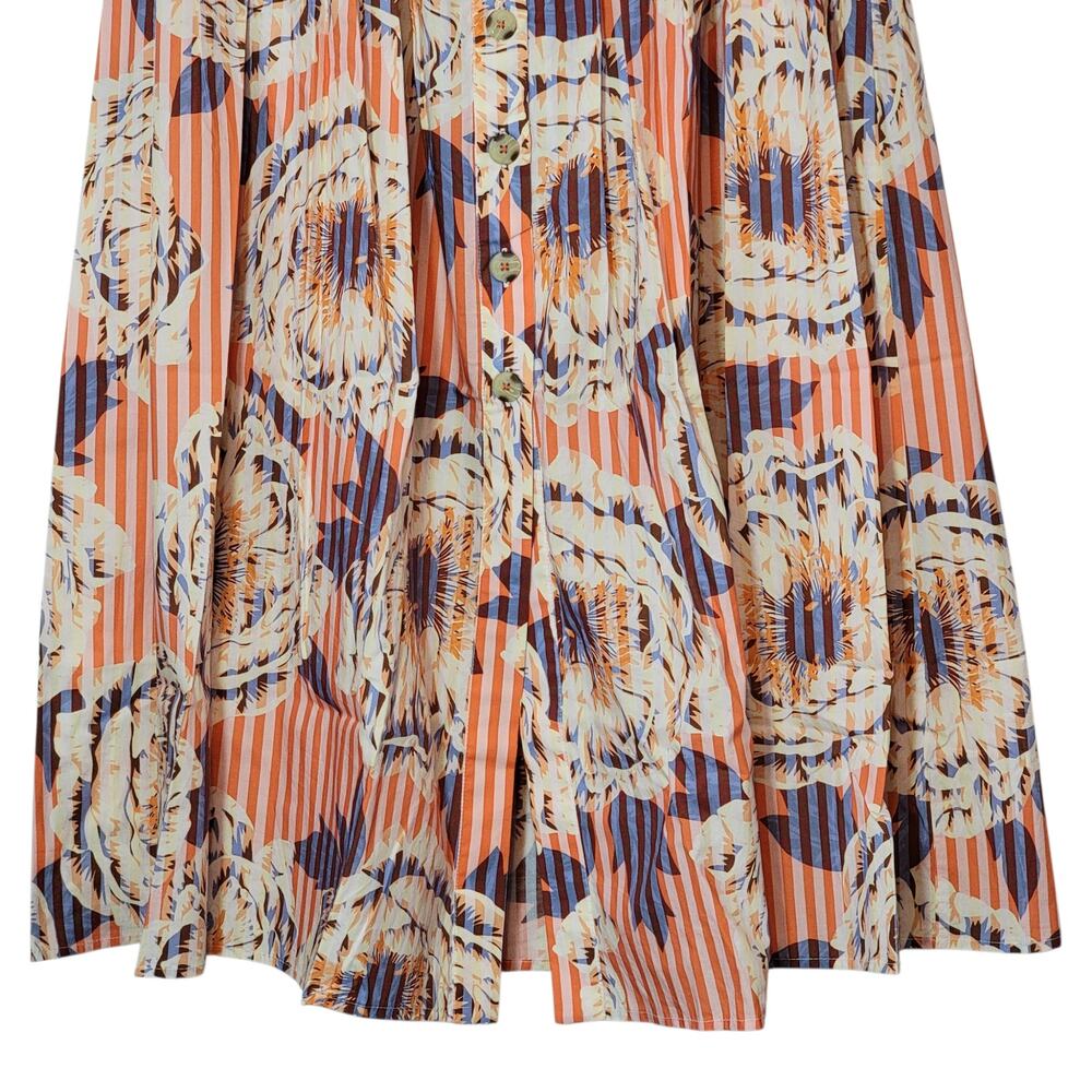 Anthropologie Stripe Floral Button Front A-Line Midi Skirt Cotton Red Blue S - Picture 5 of 15